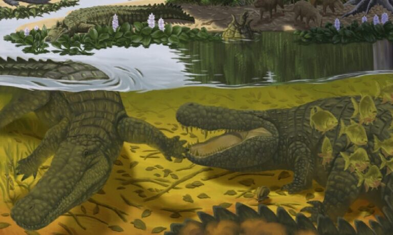 Algumas espécies conhecidas entre os jacarés gigantes do Mioceno são o Purussaurus brasiliensis e o Mourasuchus amazonensis.