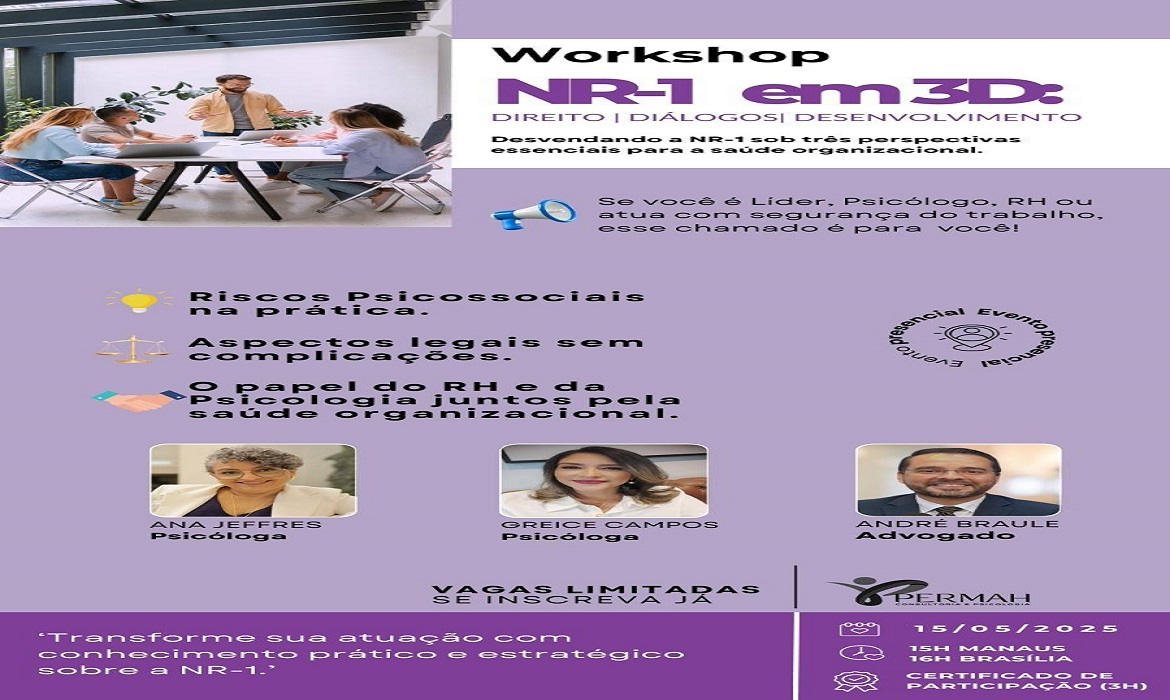 A participação é direcionada a profissionais de RH, psicólogos organizacionais, gestores e lideranças.