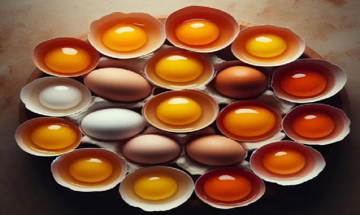 A tonalidade da gema está diretamente ligada à alimentação da ave. Quanto mais pigmentos presentes na ração, mais intensa será a coloração do ovo.