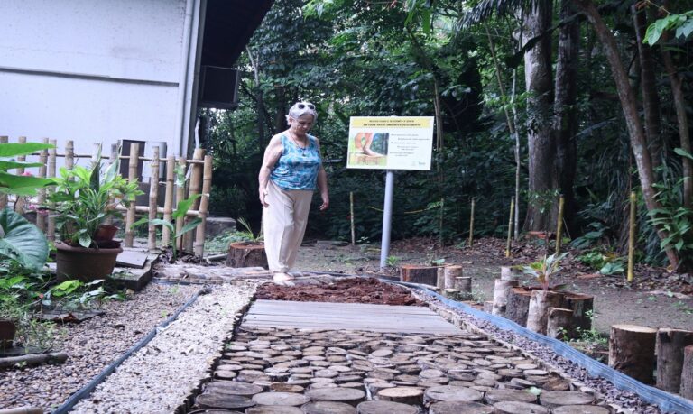 O projeto é resultado da pesquisa de mestrado de Isabella Ono, do Programa de Pós-Graduação em Ciências de Florestas Tropicais (PPG-CFT) do Inpa, e foi construído com 19 segmentos de madeira da Amazônia, reaproveitados de árvores caídas na Reserva Experimental ZF2 e no próprio bosque.