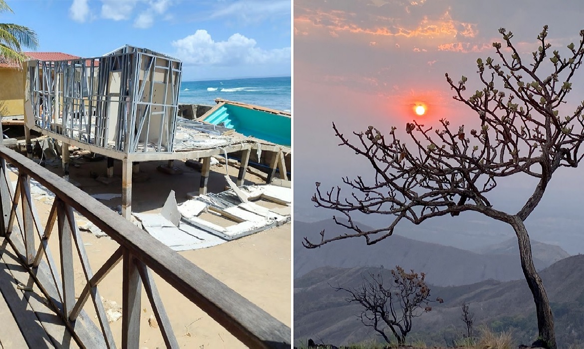 A obra mostra como fenômenos extremos afetam destinos, da Praia da Barra em Moçambique à Chapada dos Guimarães.