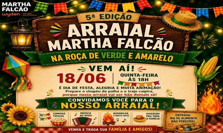 Com música ao vivo, quadrilha e comidas típicas, o evento valoriza as ManifestaçõesPopulares que marcam o período junino.