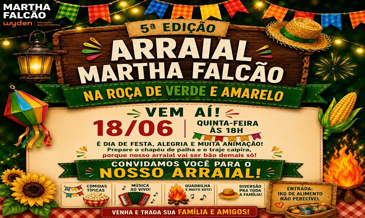 Com música ao vivo, quadrilha e comidas típicas, o evento valoriza as ManifestaçõesPopulares que marcam o período junino.